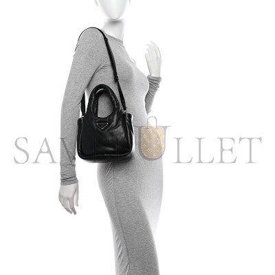 PRADA NAPPA SOFT PADDED SMALL DOUBLE HANDLED SHOULDER BAG BLACK 1BA359 (18*15.5*10cm) 